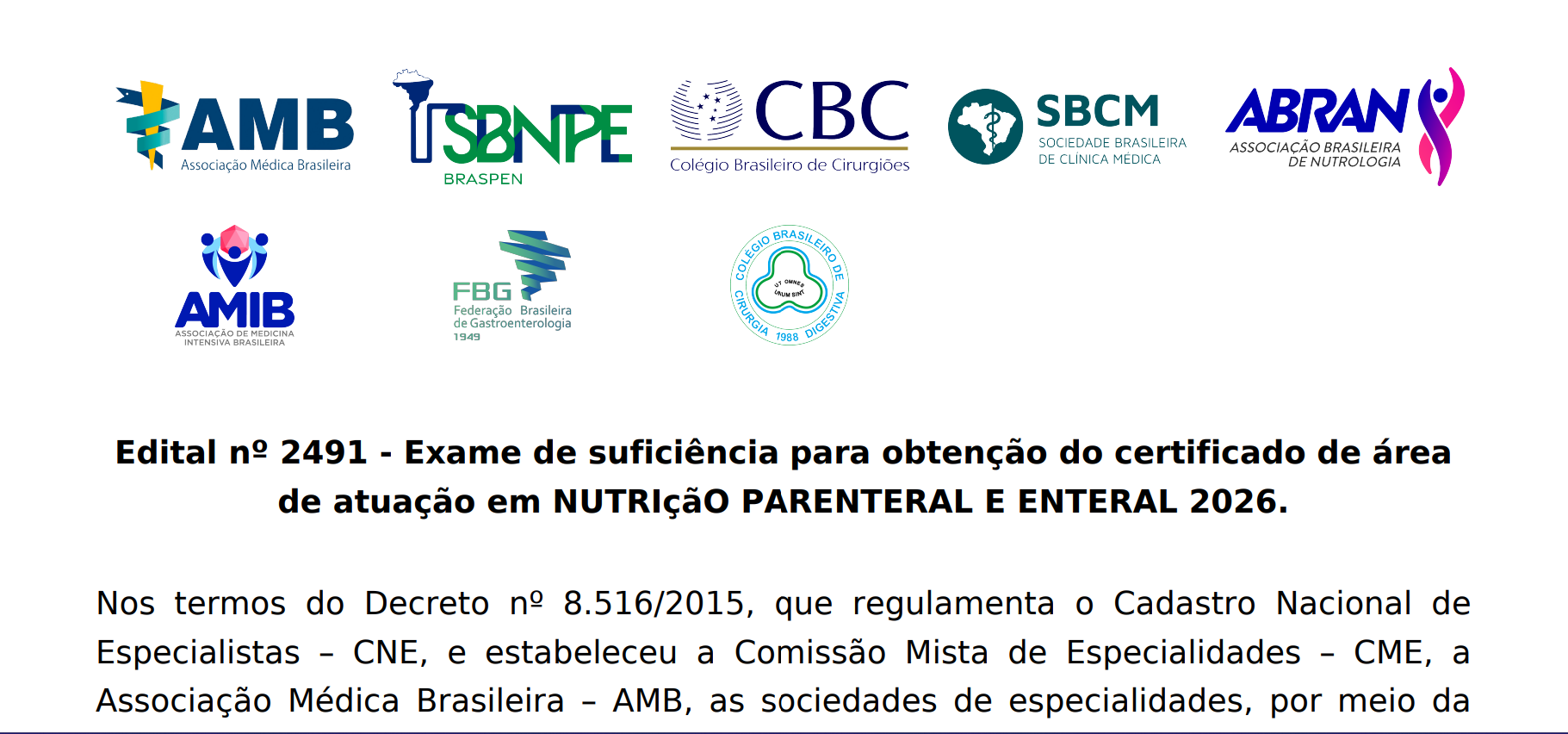 Concurso para área de atuação em Nutrição Parenteral e Enteral 2026