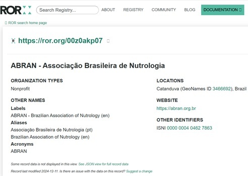 ABRAN é a primeira instituição de ensino e pesquisa em Nutrologia do Brasil a ser reconhecida pelo ROR